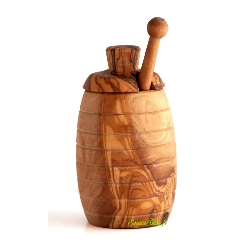 Pot de miel + cuillère à miel en bois d'olivier - français & artisanal