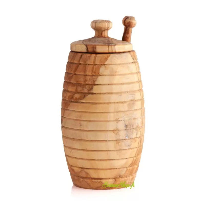 Pot de miel + cuillère à miel en bois d'olivier - français & artisanal