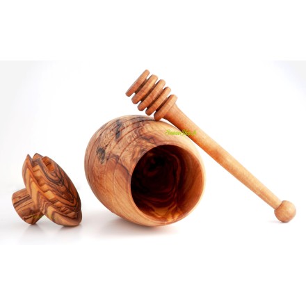 Pot de miel + cuillère à miel en bois d'olivier - français & artisanal