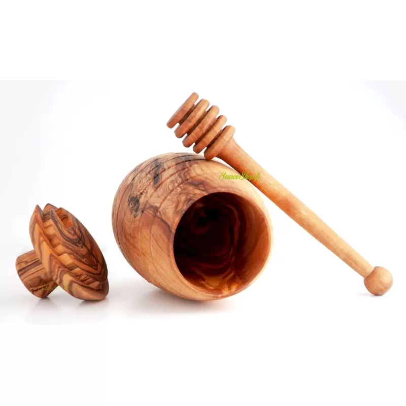 Pot de miel + cuillère à miel en bois d'olivier - français & artisanal