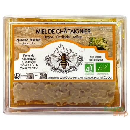 Miel en rayon de Châtaigner BIO des Pyrénées - Ferme de Charmagat