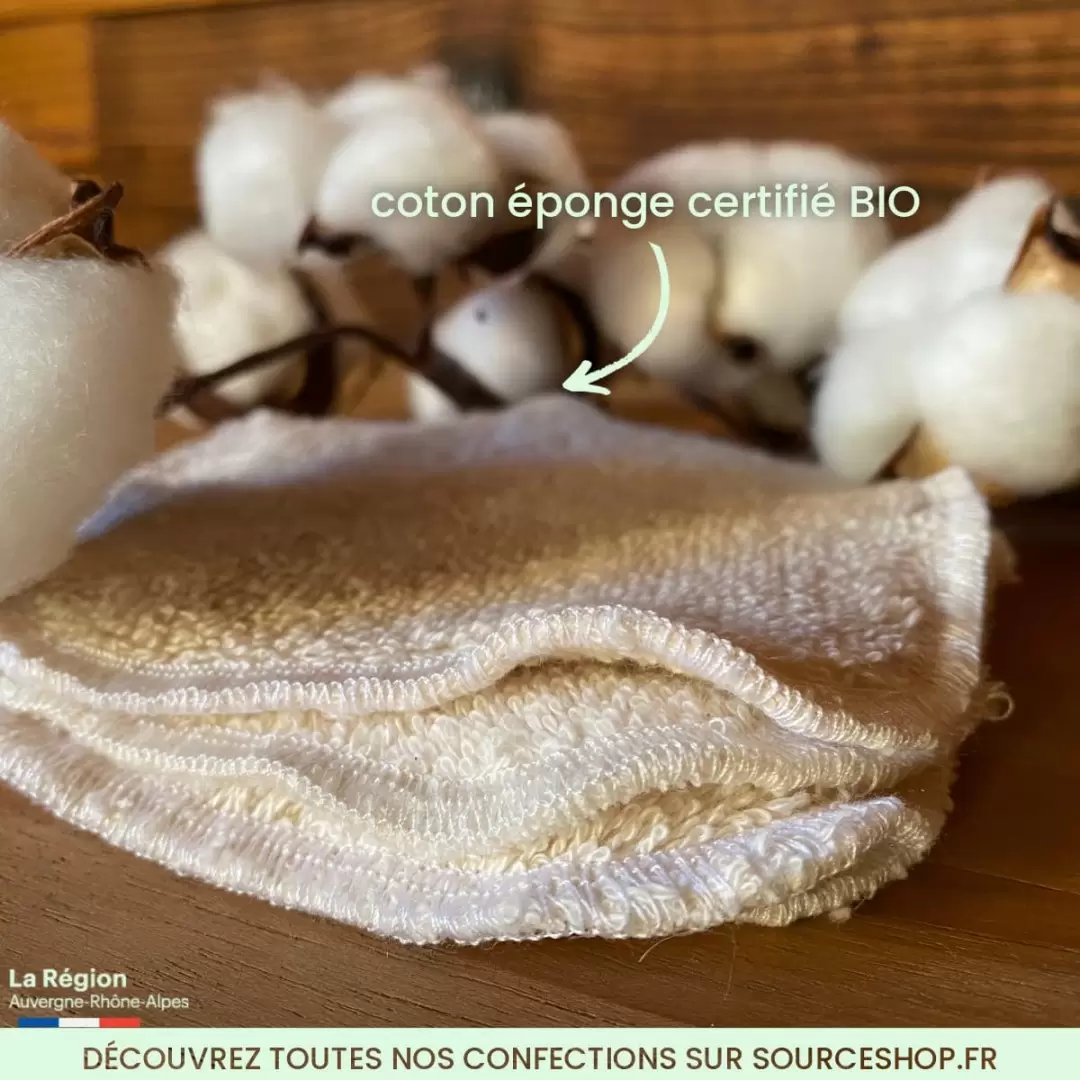 Lot de 5 Lingettes double face réutilisable & lavable - coton éponge BIO