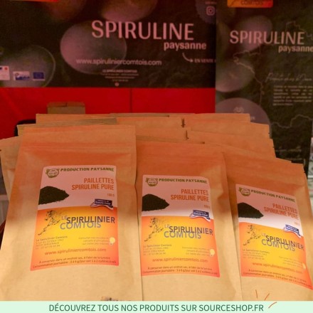 Spiruline pure Bio en paillettes du Jura - Production paysanne - Le Spirulinier Comtois