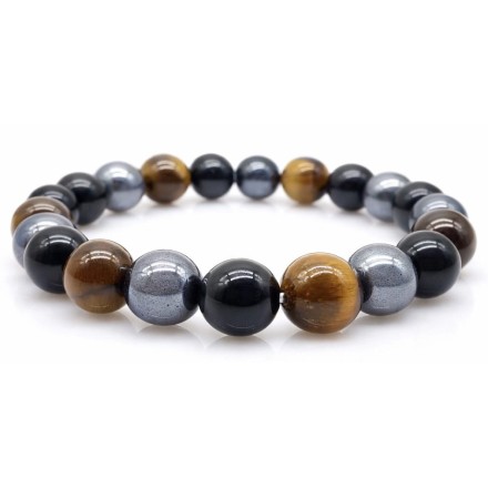 Bracelet Obsidienne Noire, Hématite, Oeil de Tigre