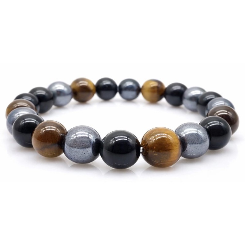 Bracelet Obsidienne Noire, Hématite, Oeil de Tigre