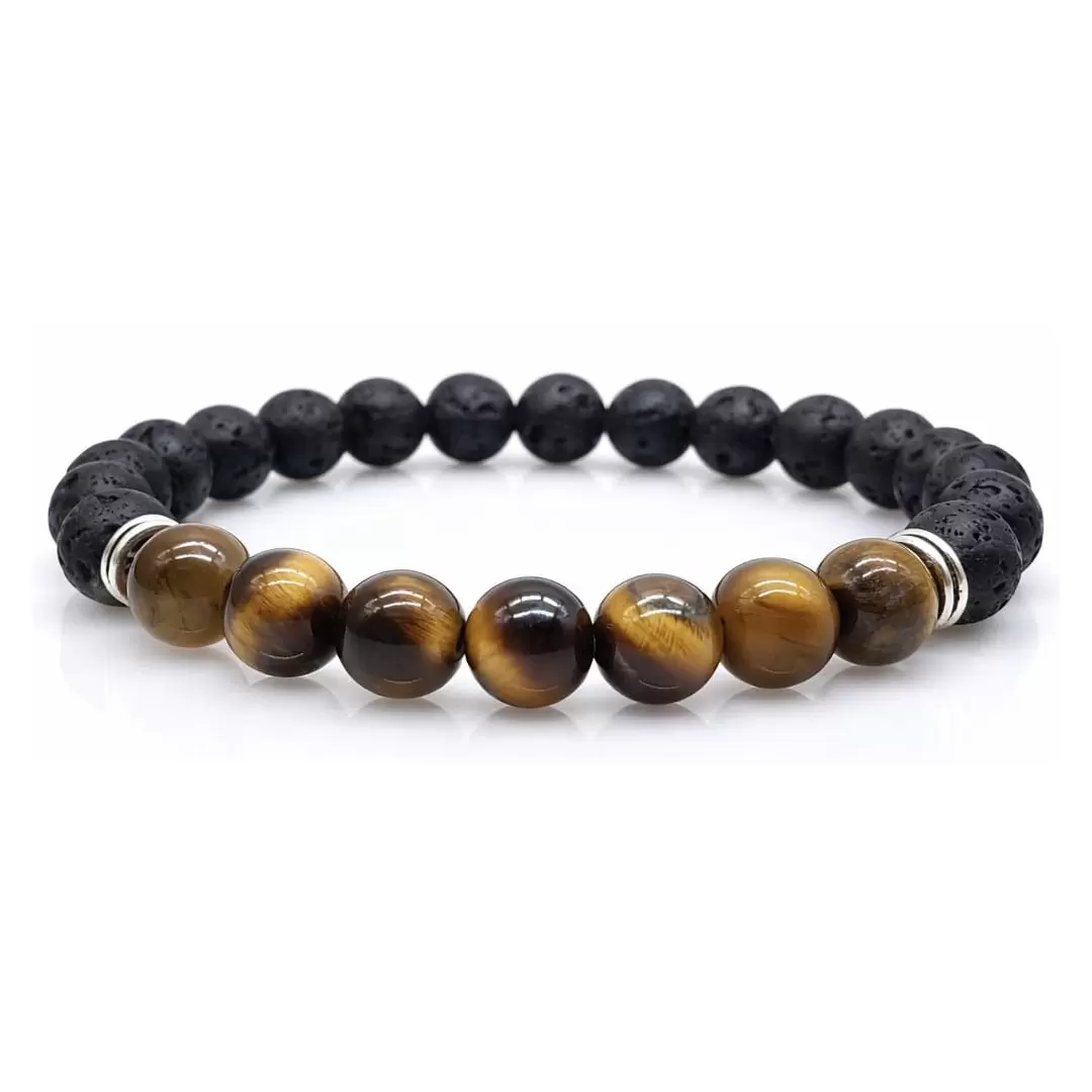 Bracelet Oeil de Tigre & Lave - Confiance, Equilibre & Conscience