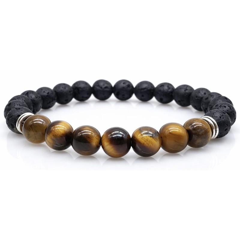 Bracelet Oeil de Tigre & Lave - Confiance, Equilibre & Conscience