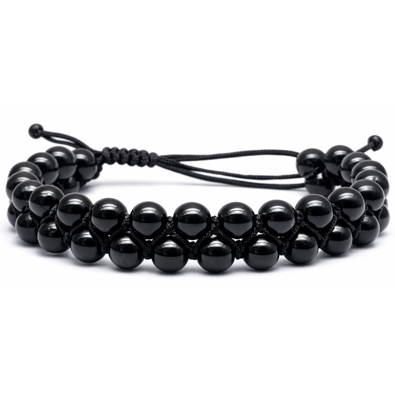 Bracelet double en Agate noire - Ancrage, apaisement & sincérité