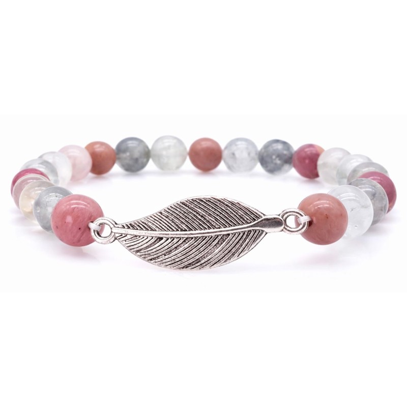 Bracelet Rhodonite & Quartz gris - Élévation spirituelle & Calme