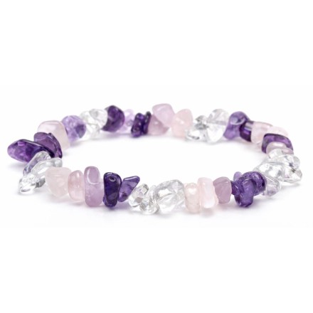 Bracelet chips triangle d'or: améthyste, cristal de roche, quartz rose