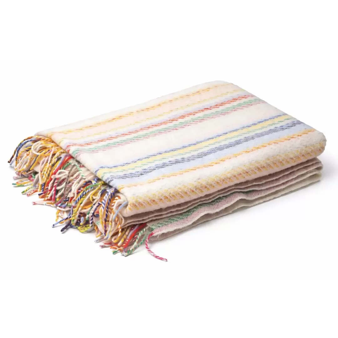 Plaid 100% laine à rayures multicolores - 140 x 205cm