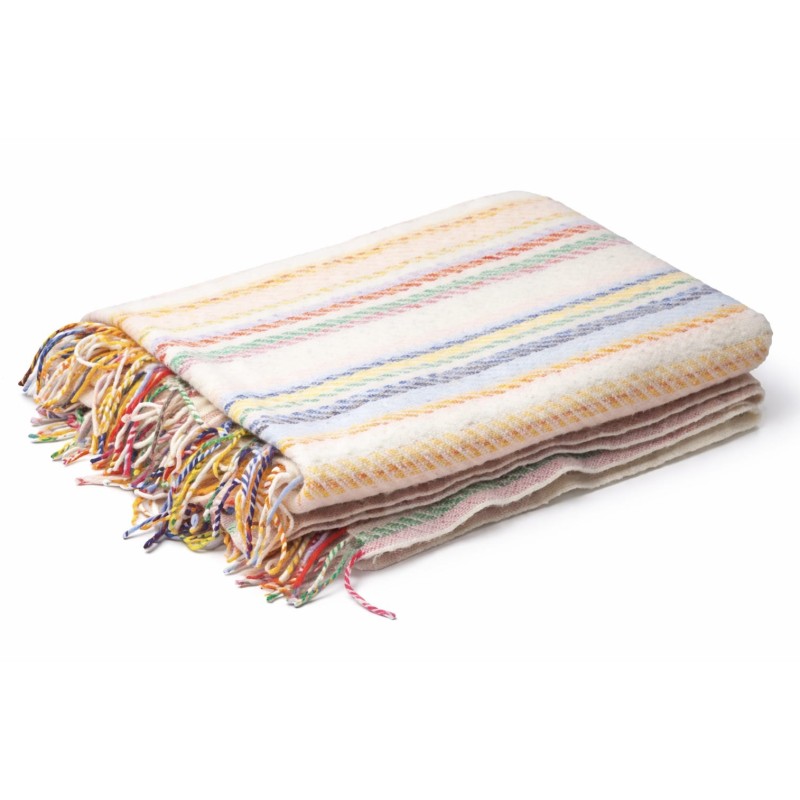 Plaid 100% laine à rayures multicolores - 140 x 205cm