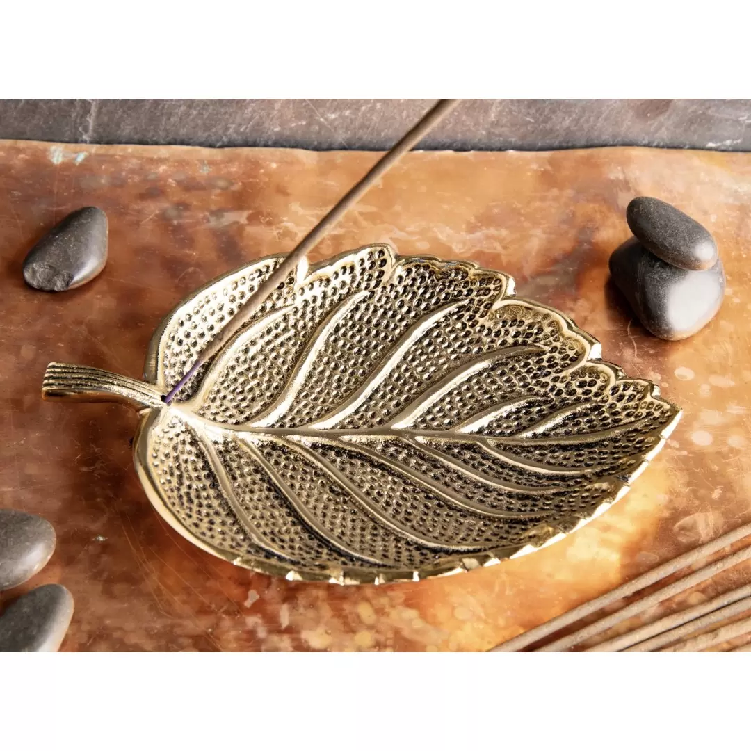 Porte-encens feuille plaqué bronze en métal
