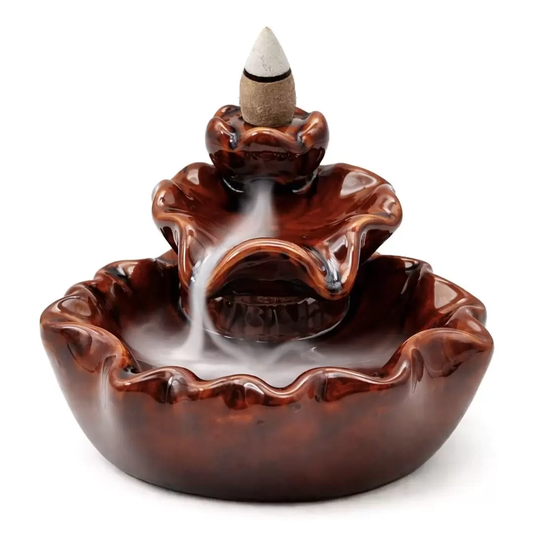 Brûle encens à refoulement Lotus rouge en céramique - Backflow