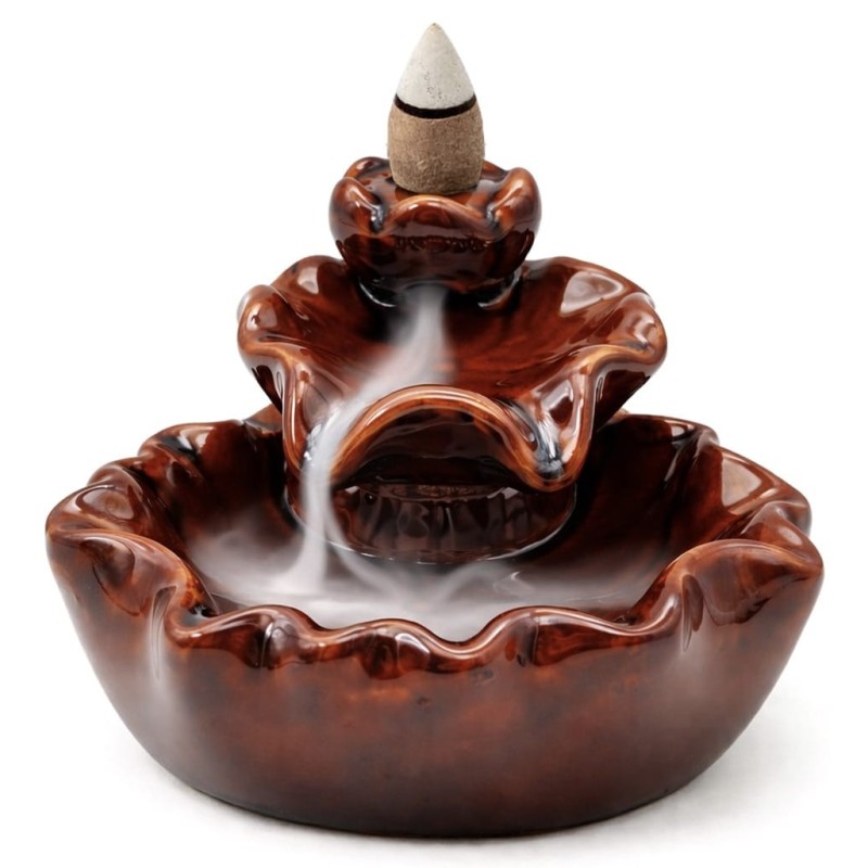 Brûle encens à refoulement Lotus rouge en céramique - Backflow