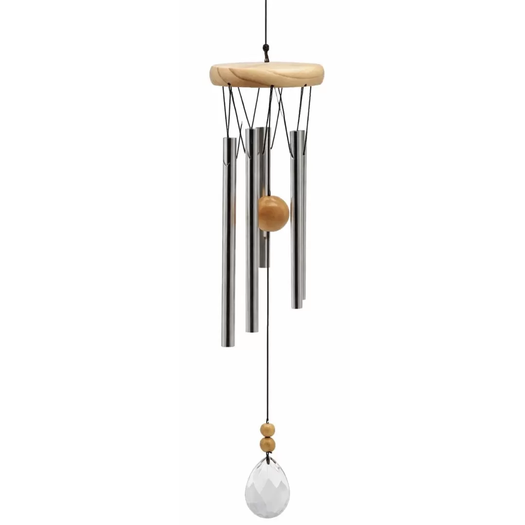 Carillon à vent à cinq tubes, bois & cristal - 48 cm