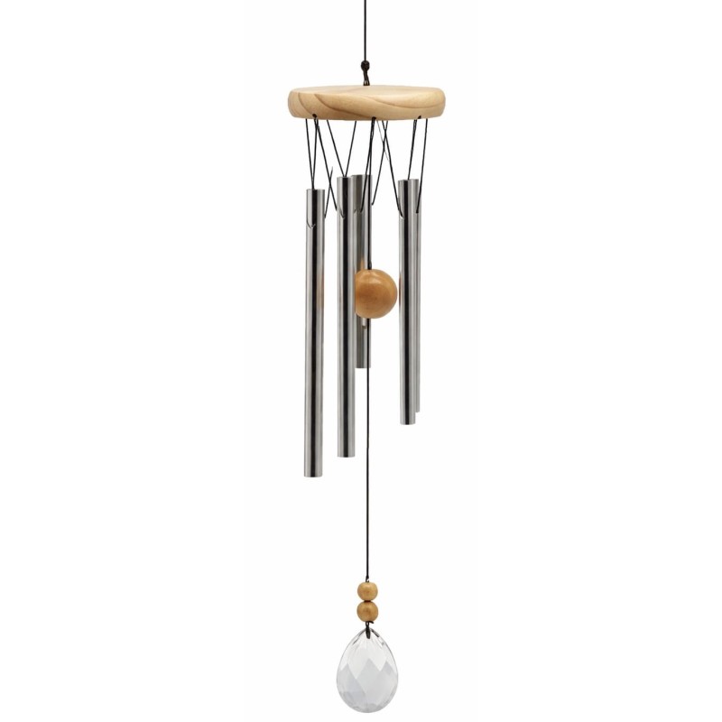 Carillon à vent à cinq tubes, bois & cristal - 48 cm