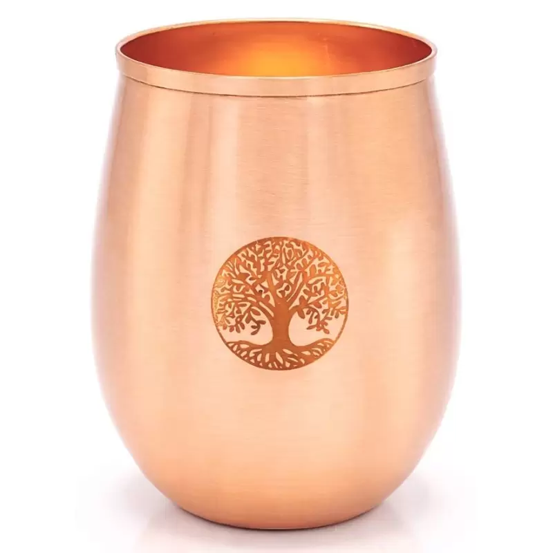 Gobelet en cuivre pur gravé arbre de vie 350ml - tasse ayurvédique eau cuivrée