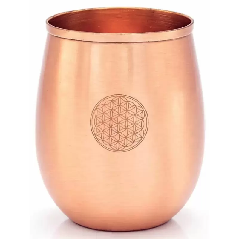 Gobelet en cuivre pur gravé fleur de vie 350ml - tasse ayurvédique eau cuivrée