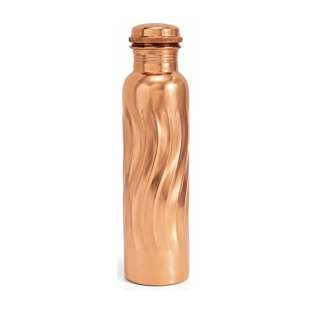 Gourde cuivre relief vagues 950ml – Bouteille ayurvédique pure