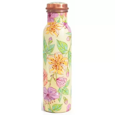 Gourde en cuivre imprimé floral 950ml – Eau ayurvédique naturelle
