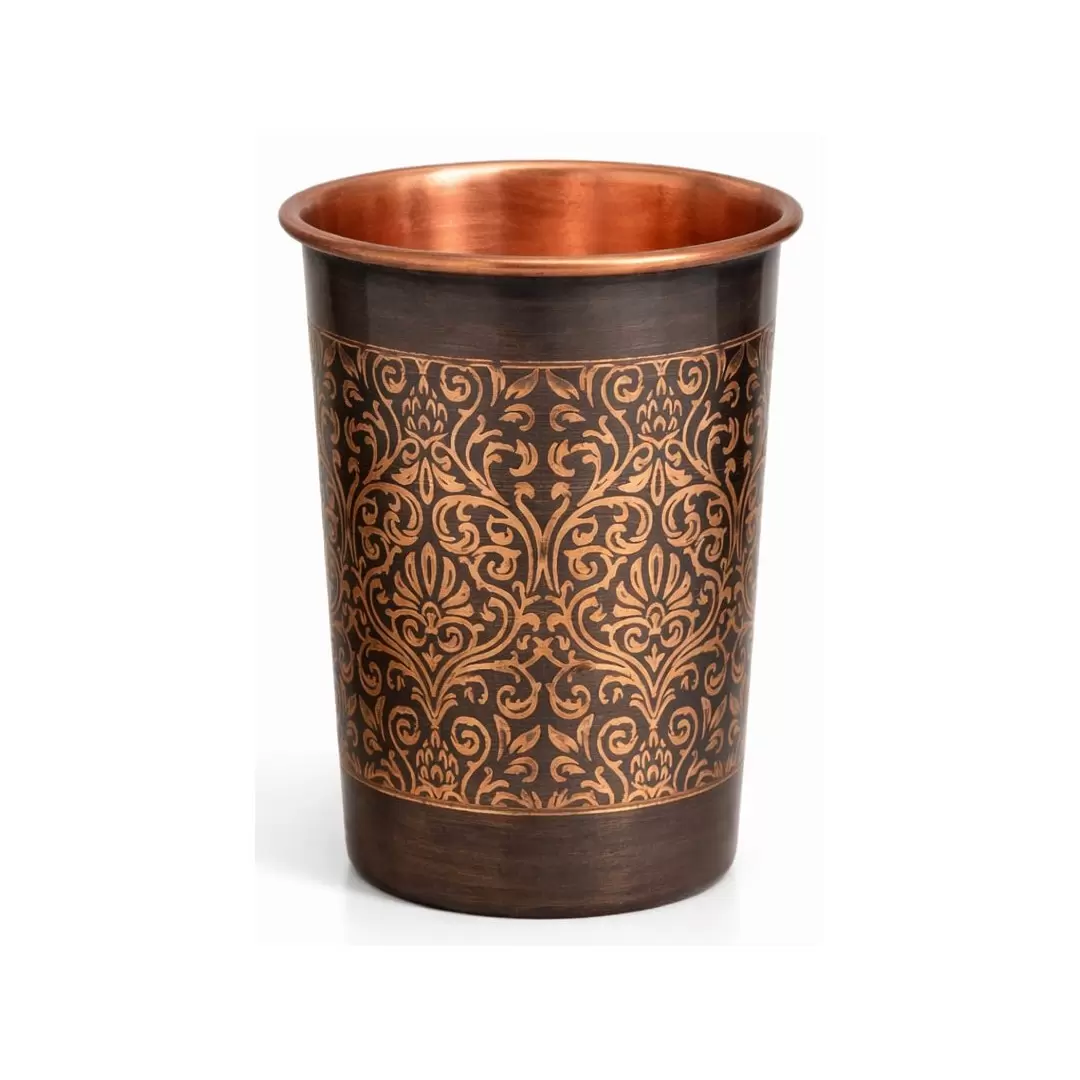 Gobelet en cuivre antique 300ml – Motif floral gravé
