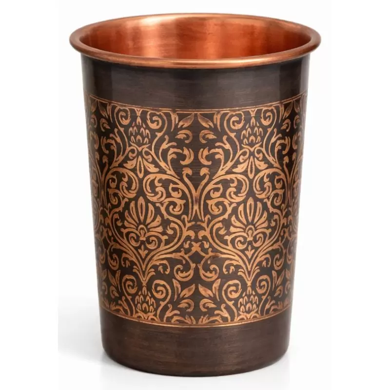 Gobelet en cuivre antique 300ml – Motif floral gravé