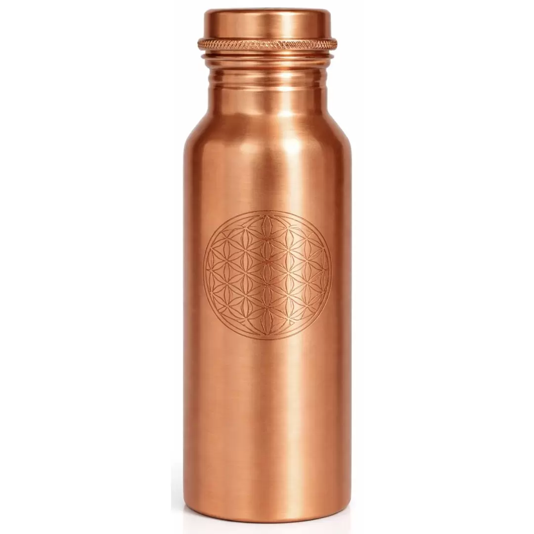 Gourde en cuivre pur Fleur de Vie – Bouteille ayurvédique 500 ml