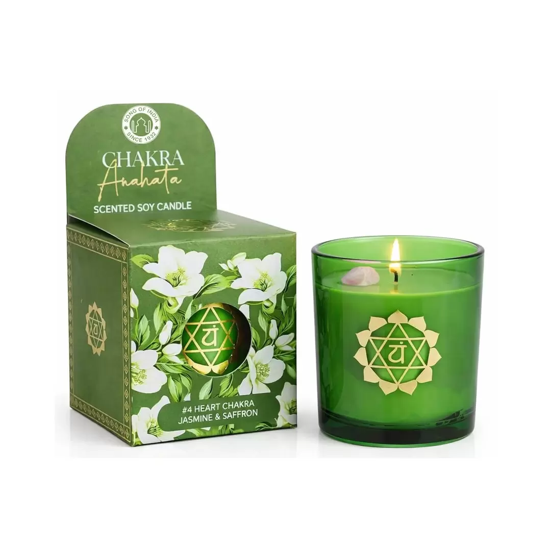 Bougie Jasmin, Safran & Quartz rose – Chakra Coeur | Song of India