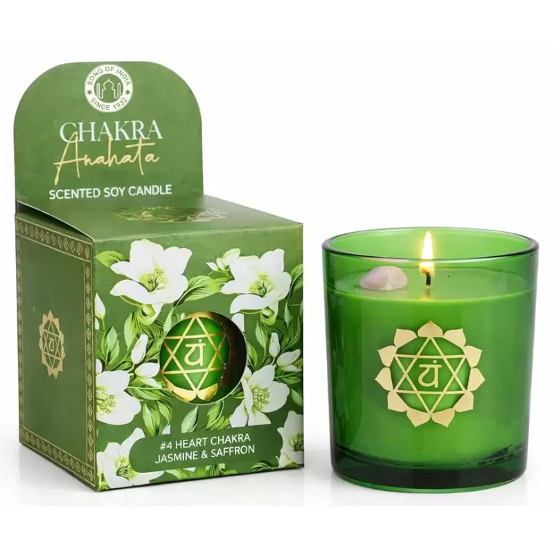 Bougie Jasmin, Safran & Quartz rose – Chakra Coeur | Song of India