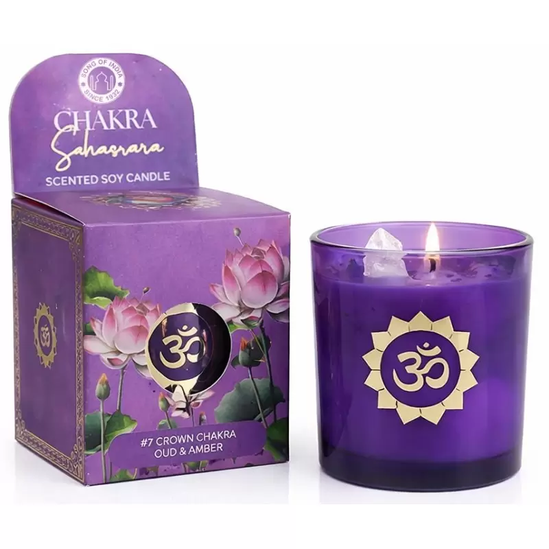 Bougie Oud, Ambre & Cristal de Roche – Chakra Couronne | Song of India