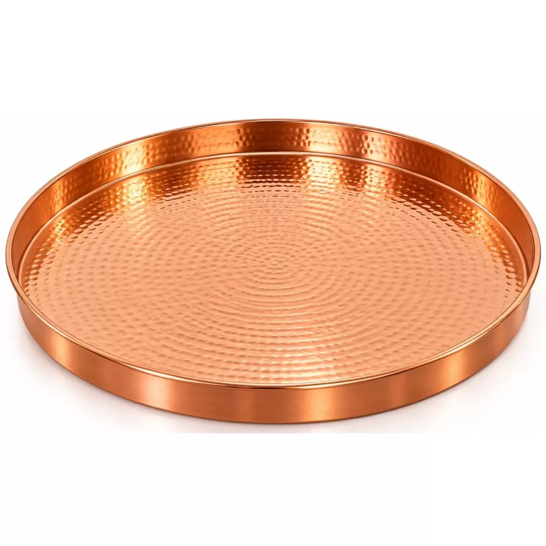 Plateau en Cuivre Pur Martelé & Poli – Rond 32 cm
