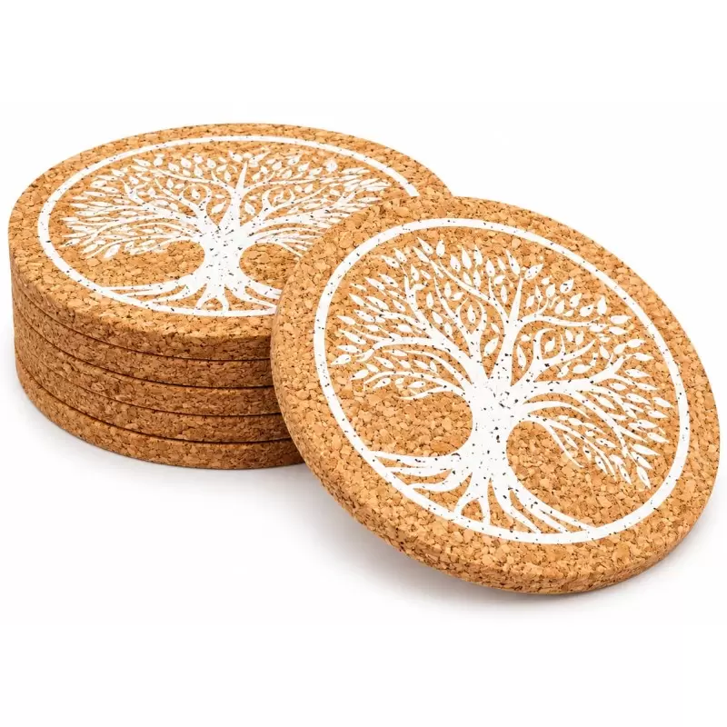 Lot de 6 Sous-Verres en Liège Arbre de Vie