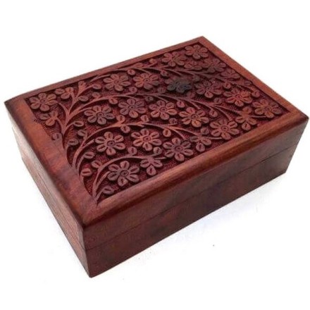 Coffret en bois sculpté - Fleurs
