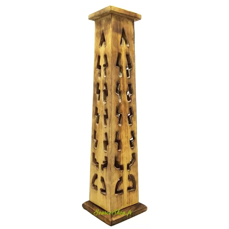 Brûleur d'encens vertical en bois motifs ethniques