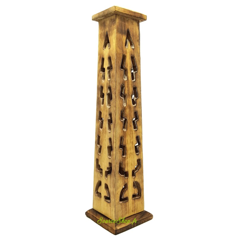 Brûleur d'encens vertical en bois motifs ethniques