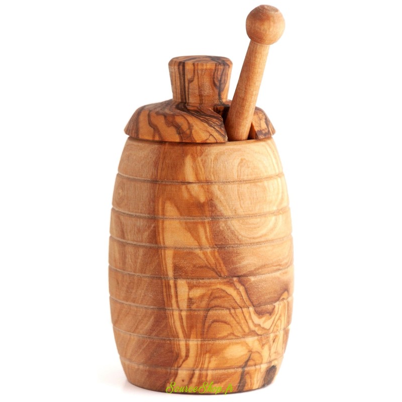 Pot de miel + cuillère à miel en bois d'olivier - français & artisanal