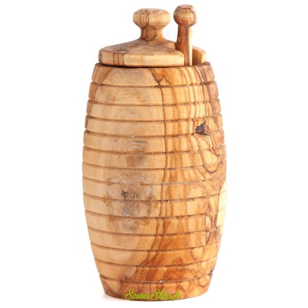 Pot de miel + cuillère à miel en bois d'olivier - français & artisanal