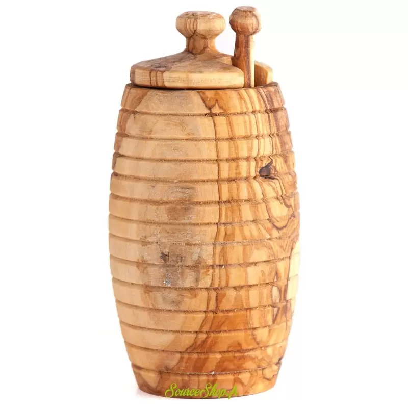 Pot de miel + cuillère à miel en bois d'olivier - français & artisanal