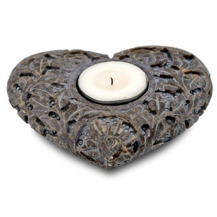 Bougeoir / porte encens coeur en pierre