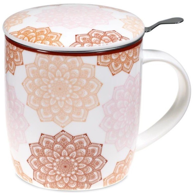 Mug à infusion en porcelaine avec filtre en inox - Mandala rose