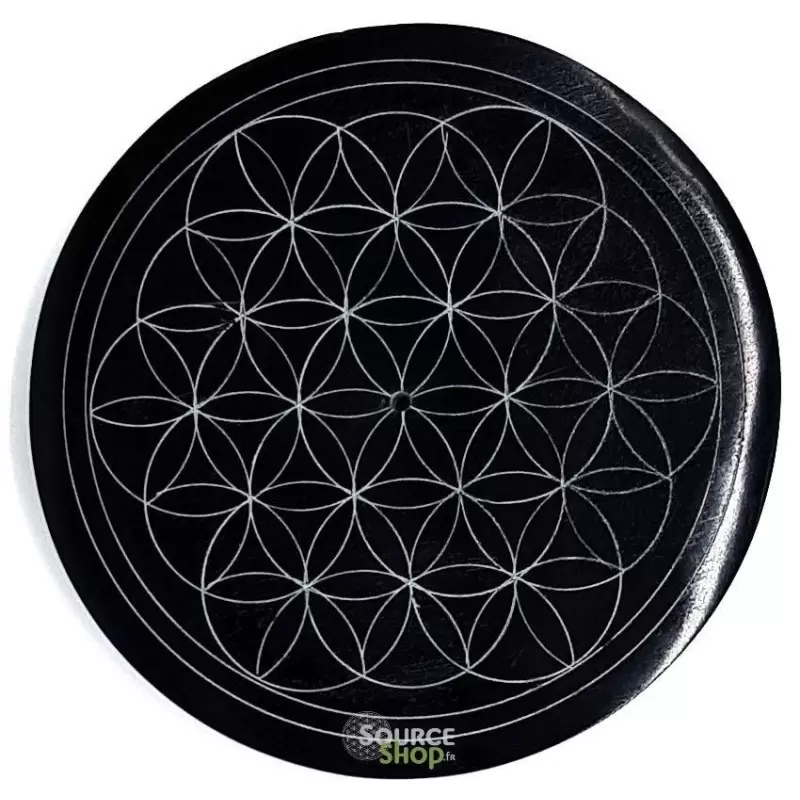 Porte encens en pierre - Fleur de vie noire