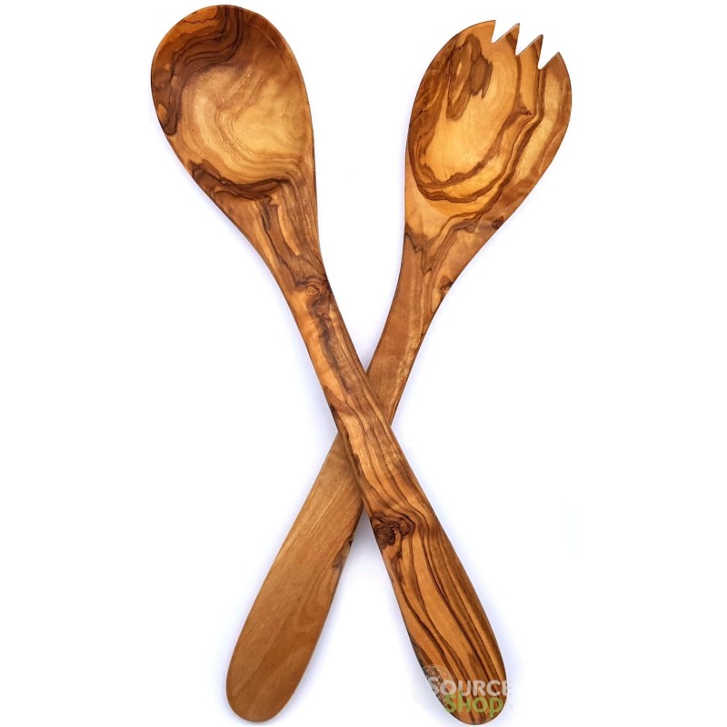 Couverts à salade en bois d'olivier - Forme Russe - 30cm
