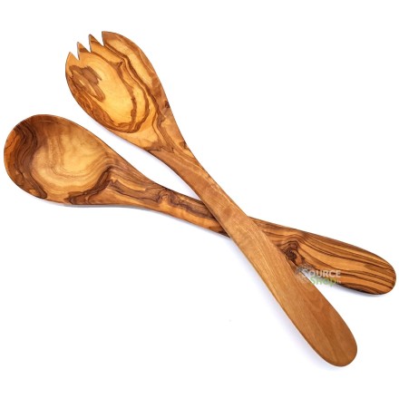 Couverts à salade en bois d'olivier - Forme Russe - 30cm