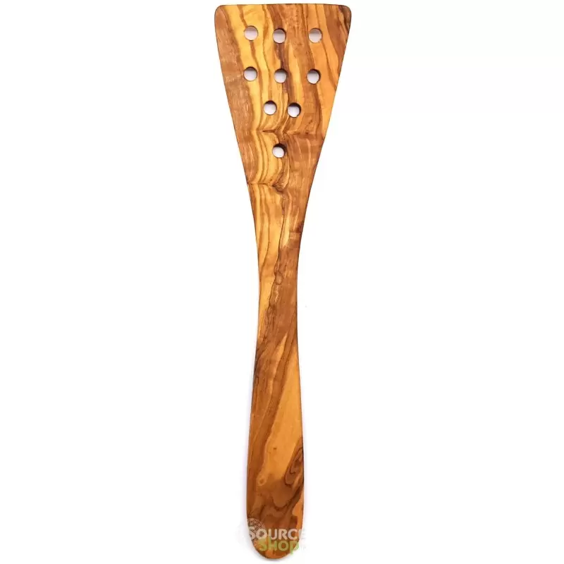Spatule galbée percée en bois d'olivier - 30cm