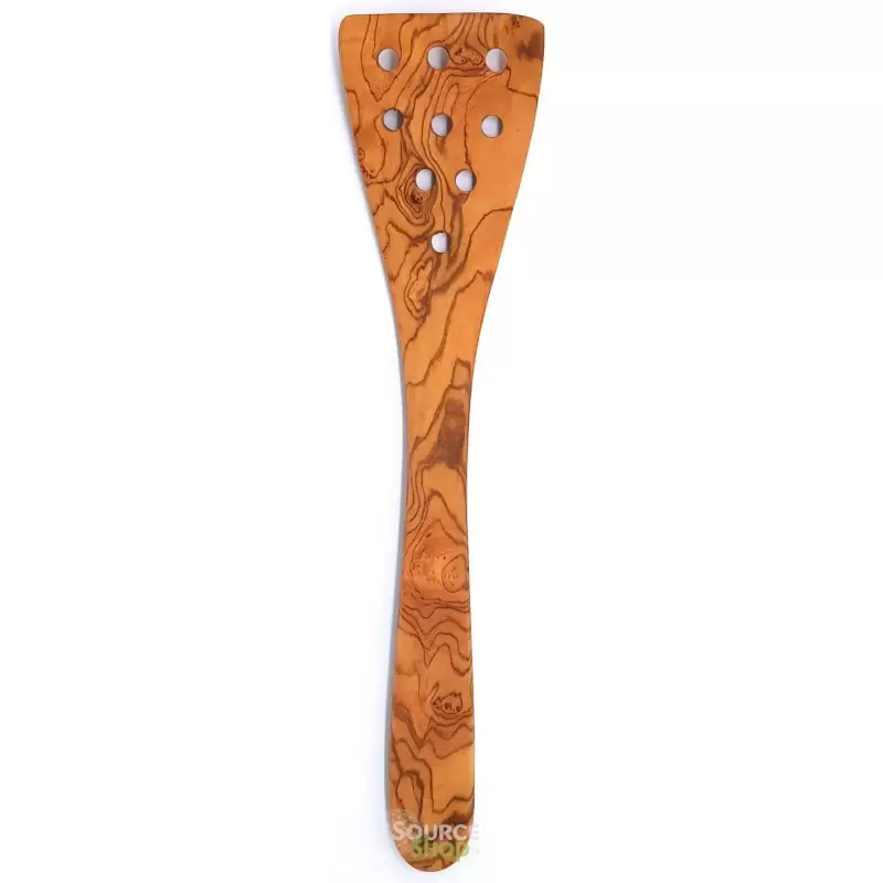 Spatule galbée percée en bois d'olivier - 30cm