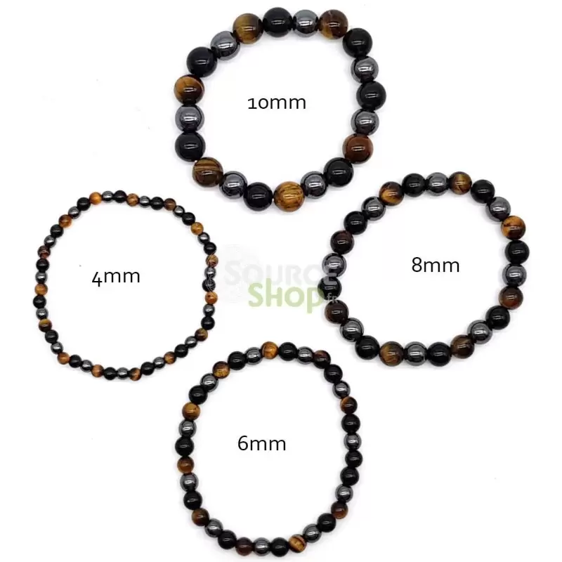 Bracelet Obsidienne Noire, Hématite, Oeil de Tigre