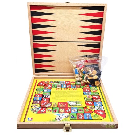 Coffret 4 jeux de société traditionnels en buis du Jura