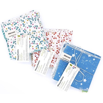Lot de 4 mouchoirs réutilisables en coton BIO - Alterosac