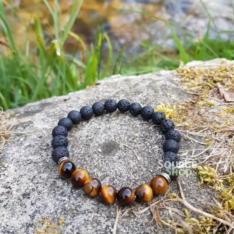 Bracelet Oeil de Tigre & Lave - Confiance, Equilibre & Conscience